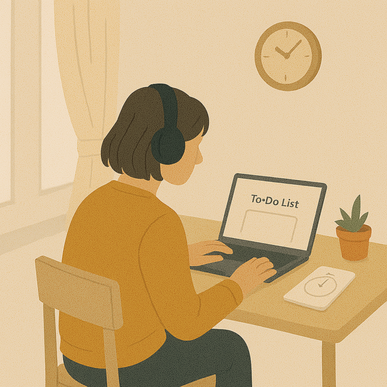 ADHDでも集中しやすい、整った在宅ワーク環境で作業する人のイメージ